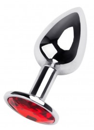 Маленькая коническая серебристая анальная пробка с красным кристаллом - 7 см. - ToyFa - купить с доставкой в Уссурийске