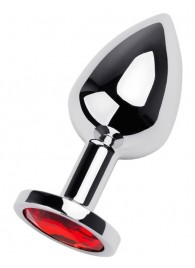 Серебристая коническая анальная пробка с красным кристаллом - 8 см. - ToyFa - купить с доставкой в Уссурийске