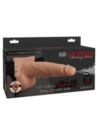 Телесный полый страпон с имитацией эякуляции 7.5  Hollow Squirting Strap-On with Balls Flesh - 21,6 см. - Pipedream - купить с доставкой в Уссурийске