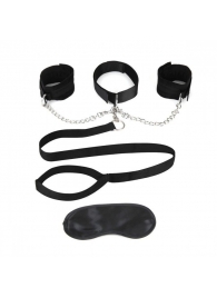 Чёрный ошейник с наручниками и поводком Collar Cuffs   Leash Set - Lux Fetish - купить с доставкой в Уссурийске