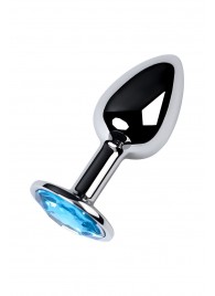 Серебристая конусовидная анальная пробка с голубым кристаллом - 7 см. - ToyFa - купить с доставкой в Уссурийске