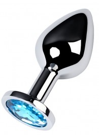 Серебристая конусовидная анальная пробка с голубым кристаллом - 8 см. - ToyFa - купить с доставкой в Уссурийске