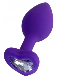 Фиолетовая анальная втулка Diamond Heart с прозрачным кристаллом - 7 см. - ToyFa - купить с доставкой в Уссурийске
