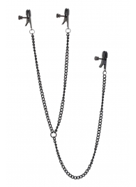 Черные зажимы на соски и клитор на цепочке DELUXE NIPPLE   CLIT CLAMPS - Dream Toys - купить с доставкой в Уссурийске