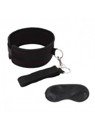 Черный ошейник с длинным поводком Collar and Leash Set - Lux Fetish - купить с доставкой в Уссурийске