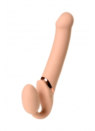 Телесный безремневой вибрострапон Vibrating Bendable Strap-On L - Strap-on-me - купить с доставкой в Уссурийске