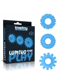 Набор из 3 голубых, светящихся в темноте эрекционных колец Lumino Play - Lovetoy - в Уссурийске купить с доставкой