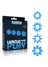 Набор из 4 голубых, светящихся в темноте эрекционных колец Lumino Play - Lovetoy - в Уссурийске купить с доставкой