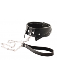 Черный ошейник-воротничок с металлическим поводком - Crazy Handmade - купить с доставкой в Уссурийске