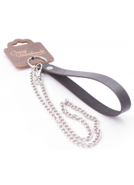 Серебристый металлический поводок с кожаной черной ручкой - 80 см. - Crazy Handmade - купить с доставкой в Уссурийске