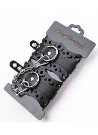 Ажурные наручники из черной кожи - Crazy Handmade - купить с доставкой в Уссурийске