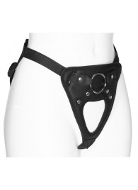 Черный универсальный пояс с фиксацией насадок кольцом - LOVETOY (А-Полимер) - купить с доставкой в Уссурийске