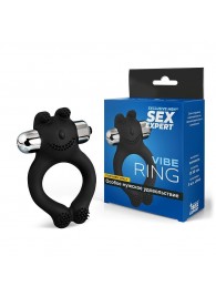 Черное силиконовое эрекционное виброкольцо Sex Expert - Sex Expert - в Уссурийске купить с доставкой