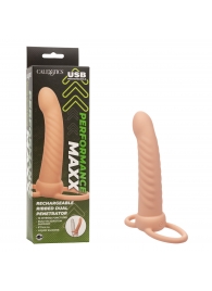 Телесная насадка для двойного проникновения Rechargeable Ribbed Dual Penetrator с вибрацией - California Exotic Novelties - купить с доставкой в Уссурийске