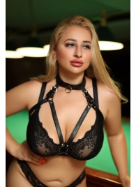 Черная кожаная сбруя с ошейником plus size из нежной кожи - БДСМ Арсенал - купить с доставкой в Уссурийске