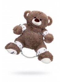 Бондажный набор: бурый мишка с белыми оковами и наручниками - Pecado - купить с доставкой в Уссурийске