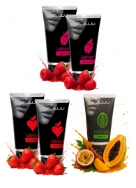 Набор из 5 съедобных лубрикантов JUJU (клубника х 2, малина х 2, тропические фрукты) - JuJu - купить с доставкой в Уссурийске