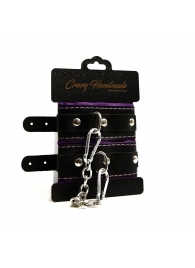 Черно-фиолетовые скругленные наручники с мягкой подкладкой - Crazy Handmade - купить с доставкой в Уссурийске