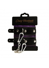 Черно-фиолетовые скругленные наручники с мягкой подкладкой - Crazy Handmade - купить с доставкой в Уссурийске