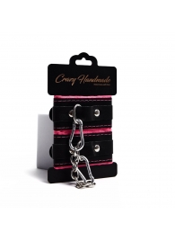 Черно-розовые скругленные наручники с мягкой подкладкой - Crazy Handmade - купить с доставкой в Уссурийске