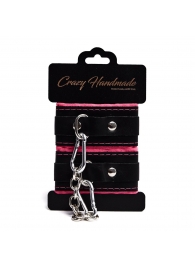 Черно-розовые скругленные наручники с мягкой подкладкой - Crazy Handmade - купить с доставкой в Уссурийске