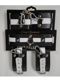 Набор фиксаторов из черной и белой натуральной кожи - Crazy Handmade - купить с доставкой в Уссурийске