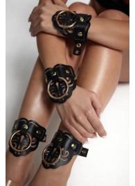 Черные кожаные оковы с резными узорами и клепками - Crazy Handmade - купить с доставкой в Уссурийске