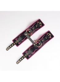 Черные кожаные оковы с розовой строчкой - Crazy Handmade - купить с доставкой в Уссурийске