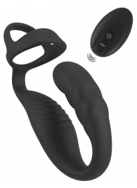 Черное эрекционное кольцо со стимуляцией промежности и анальной пробкой Cock Ring with RC Prostate Plug - Orion - в Уссурийске купить с доставкой