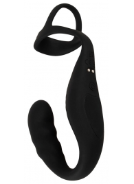 Черное эрекционное кольцо со стимуляцией промежности и анальной пробкой Cock Ring with RC Prostate Plug - Orion - в Уссурийске купить с доставкой