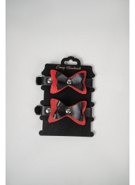 Черно-красные кожаные наручники с бантиками - Crazy Handmade - купить с доставкой в Уссурийске