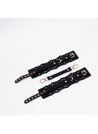 Черный кожаные оковы с узорами и золотистой фурнитурой - Crazy Handmade - купить с доставкой в Уссурийске