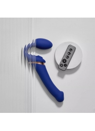 Синий безремневой страпон Multi Orgasm Bendable Strap-On size L с клиторальной стимуляцией - Strap-on-me - купить с доставкой в Уссурийске