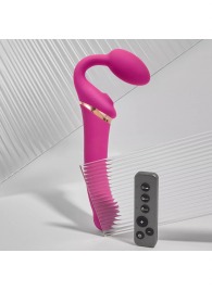 Ярко-розовый безремневой страпон Multi Orgasm Bendable Strap-On size L с клиторальной стимуляцией - Strap-on-me - купить с доставкой в Уссурийске