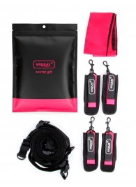 Черно-розовый эротический набор: фиксатор, оковы, наручники, повязка - Erokay - купить с доставкой в Уссурийске