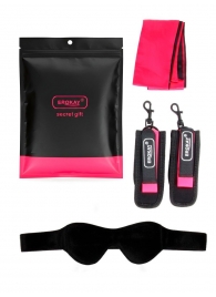 Черно-розовый эротический набор: маска, наручники и повязка - Erokay - купить с доставкой в Уссурийске