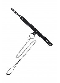 Черный узкий однослойный ошейник с серебристым поводком-цепочкой - Pecado - купить с доставкой в Уссурийске