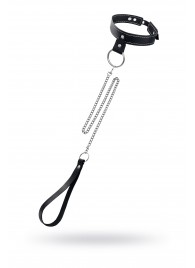 Черный узкий однослойный ошейник с серебристым поводком-цепочкой - Pecado - купить с доставкой в Уссурийске