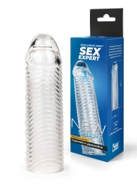 Прозрачная закрытая насадка на пенис с ребрышками - 16 см. - Sex Expert - в Уссурийске купить с доставкой