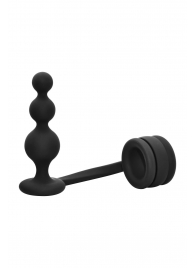 Черное эрекционное кольцо с анальной елочкой Cockring With Beaded Anal Plug - Dream Toys - в Уссурийске купить с доставкой