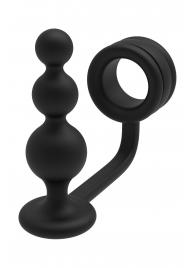 Черное эрекционное кольцо с анальной елочкой Cockring With Beaded Anal Plug - Dream Toys - в Уссурийске купить с доставкой