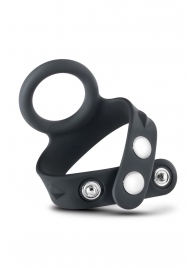 Черное эрекционное кольцо с подхватом мошонки на кнопках VS6 - Blush Novelties - в Уссурийске купить с доставкой