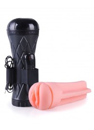 Телесный мастурбатор-вагина в черной колбе с вибрацией - Boys of Toys - в Уссурийске купить с доставкой