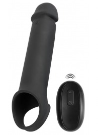 Черная вибронасадка для пениса с хомутом для мошонки и пультом ДУ Remote Controlled Penis Extension - Orion - в Уссурийске купить с доставкой