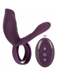 Фиолетовая насадка на член с клиторальным отростком и пультом ДУ RC Couple’s Vibrator 2 - Orion - в Уссурийске купить с доставкой