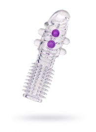 Гелевая прозрачная насадка с шариками и шипами - 14 см. - Toyfa Basic - в Уссурийске купить с доставкой