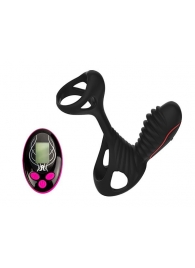 Чёрная насадка на фаллос Gladiator + LRS  с трехкнопочным пультом управления - Adrien Lastic - в Уссурийске купить с доставкой