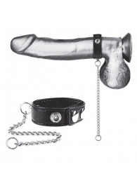 Утяжка на пенис с поводком Snap Cock Ring With 12  Leash - BlueLine - купить с доставкой в Уссурийске