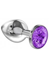 Малая серебристая анальная пробка Diamond Purple Sparkle Small с фиолетовым кристаллом - 7 см. - Lola Games - купить с доставкой в Уссурийске