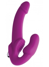 Ярко-розовый безремневой вибрострапон Evoke Vibrating Strapless Silicone Strap-on Dildo - XR Brands - купить с доставкой в Уссурийске